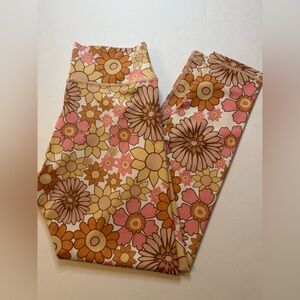 Kavala Leggings Womens Medium Pink Orange Floral High Rise Crop Flower Power